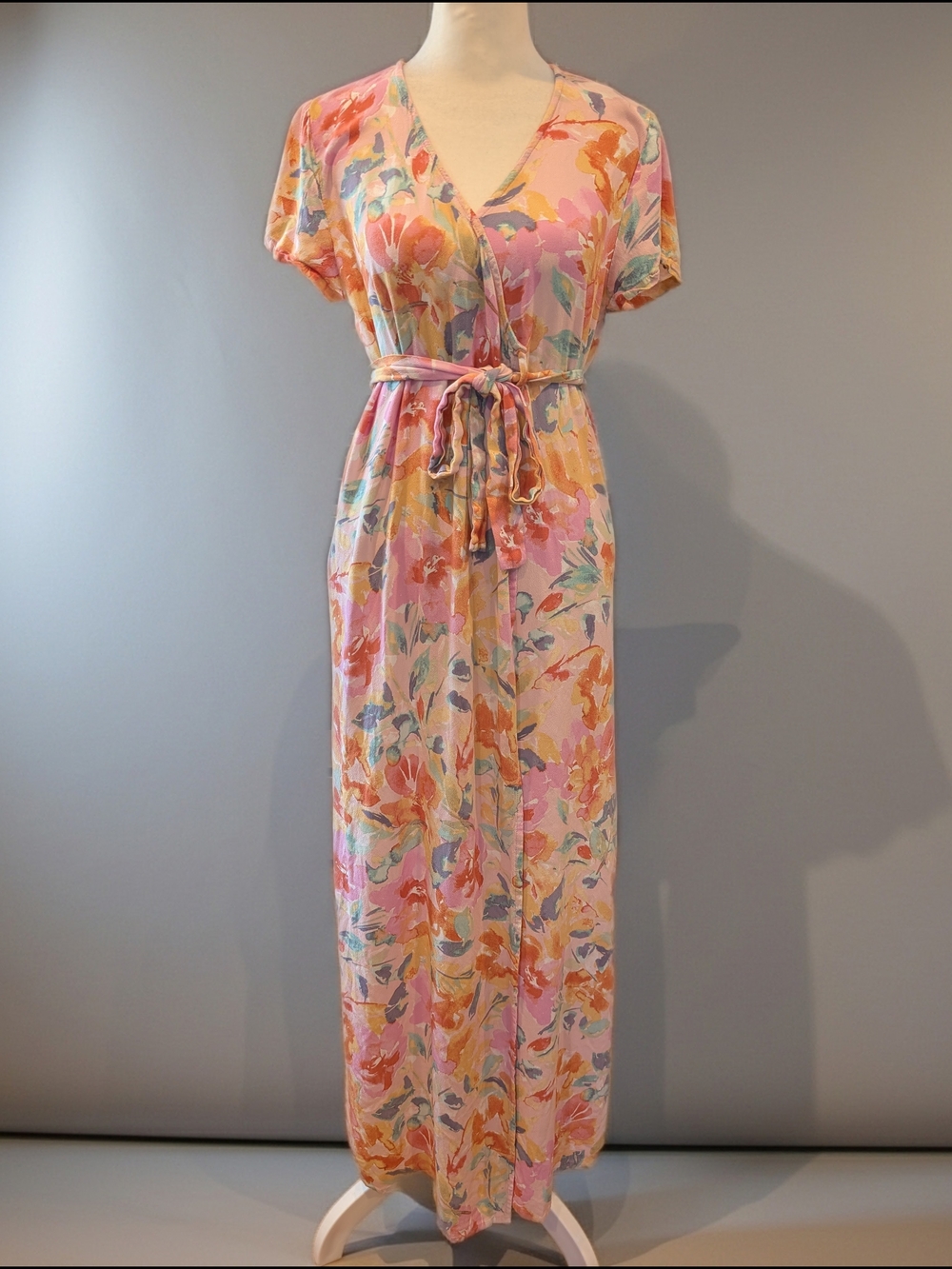VICI Pink Floral Maxi Wrap Dress with Tie Waist
